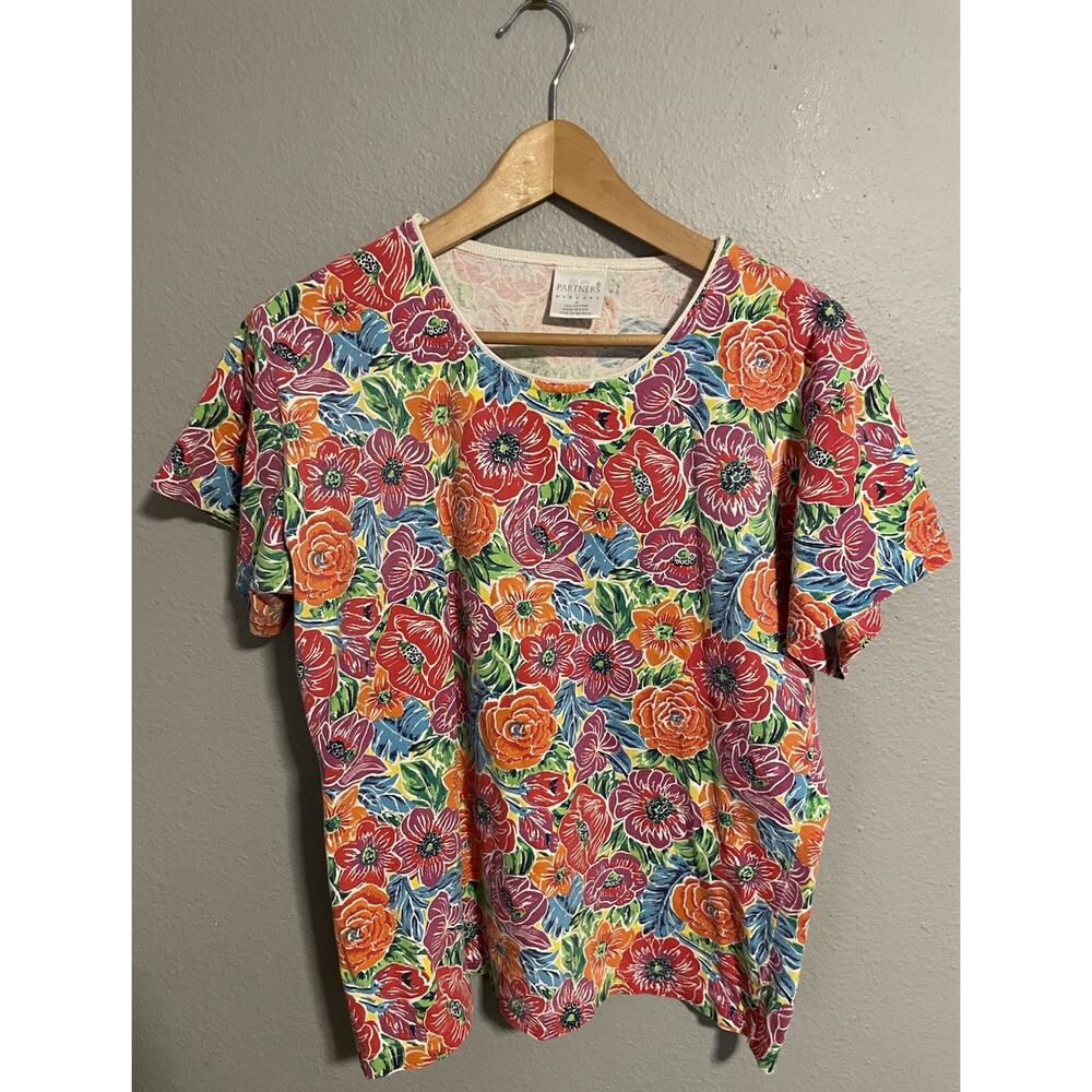 Vintage Partners Mervyns Womens Top Medium Colorful Floral Short Sleeve Artsy